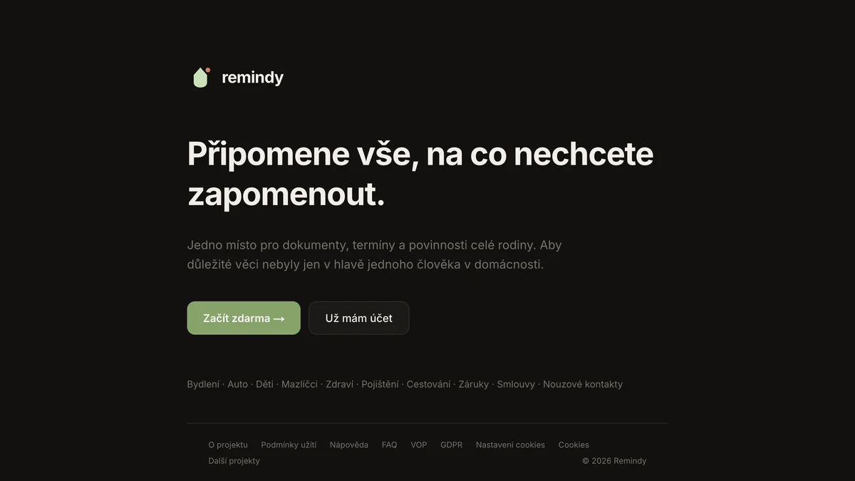 Náhled webu Remindy.cz