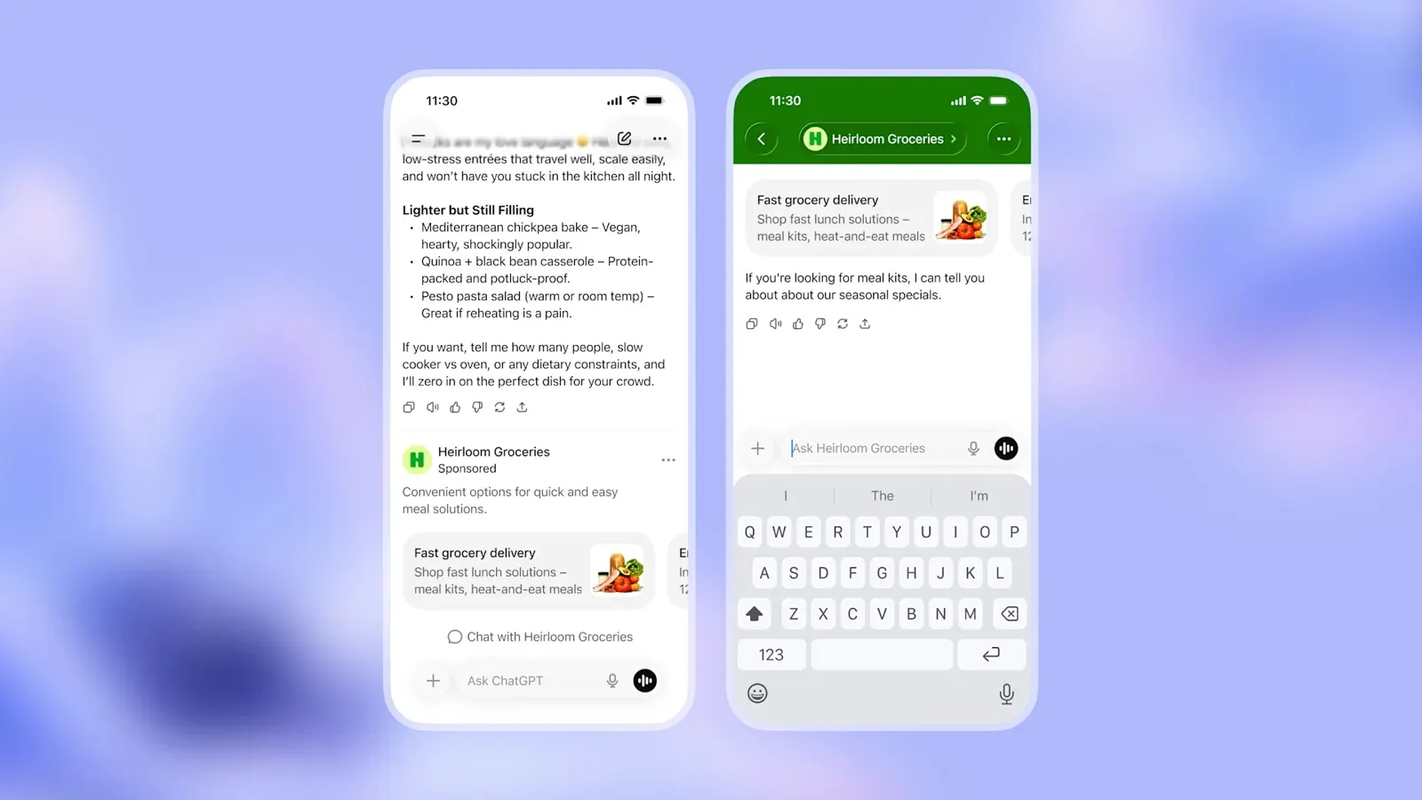 Ukázka sponzorované reklamy zobrazené pod odpovědí ChatGPT